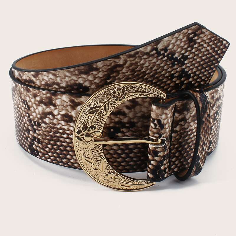 

Snakeskin Floral Buckle Belt, Multicolor