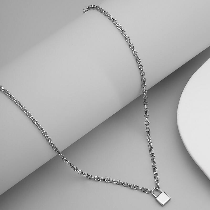 

Lock Pendant Necklace, Silver