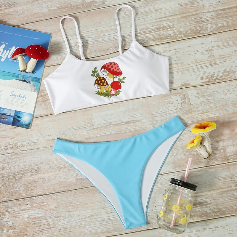 

Mushroom Graphic Bikini Swimsuit, Multicolor