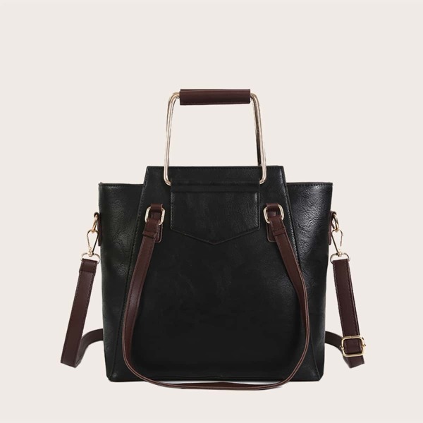 

Metal Handle Tote Bag, Black