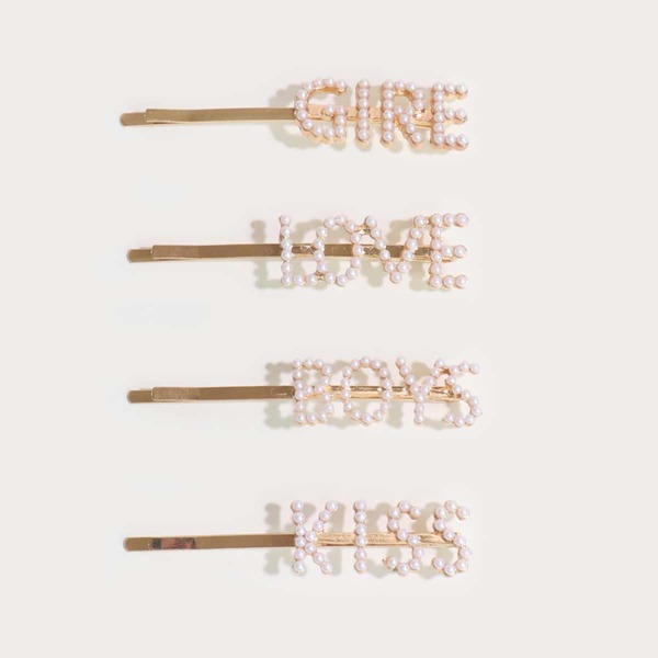 

4pcs Toddler Girls Faux Pearl Decor Bobby Pin, Gold