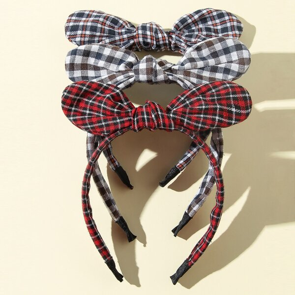 

3pcs Girls Plaid Pattern Hair Hoop, Multicolor