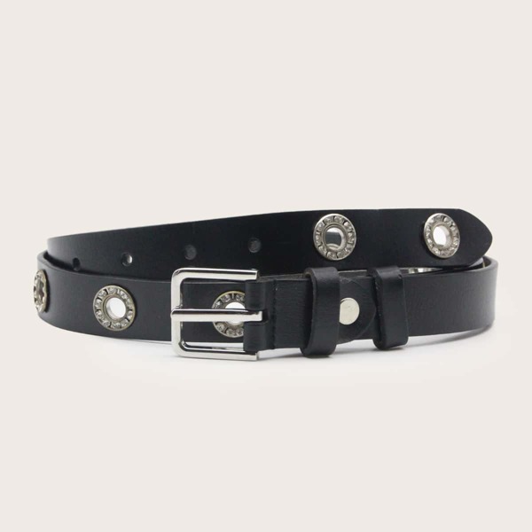 

Metal Buckle Grommet Belt, Black