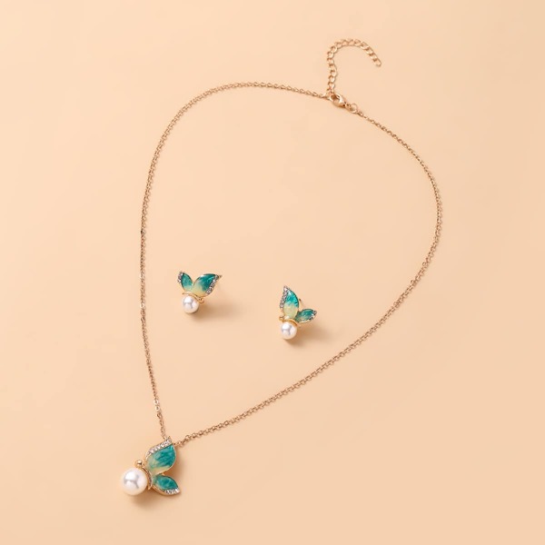 

Butterfly Charm Necklace & Earrings, Multicolor