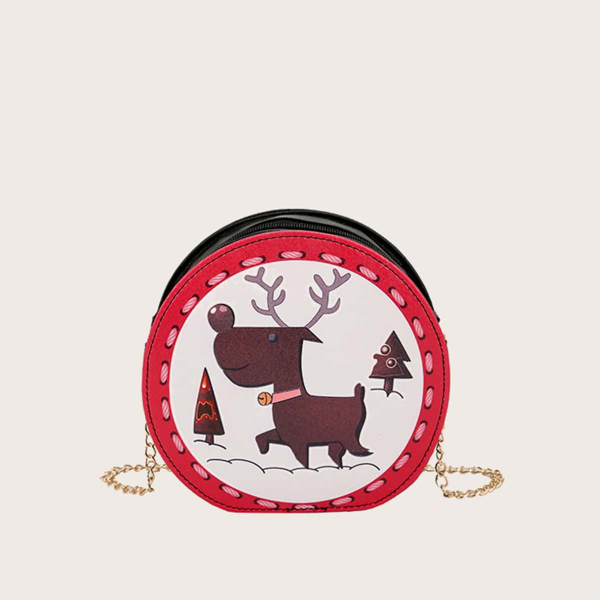 

Christmas Deer Round Satchel Bag, Multicolor
