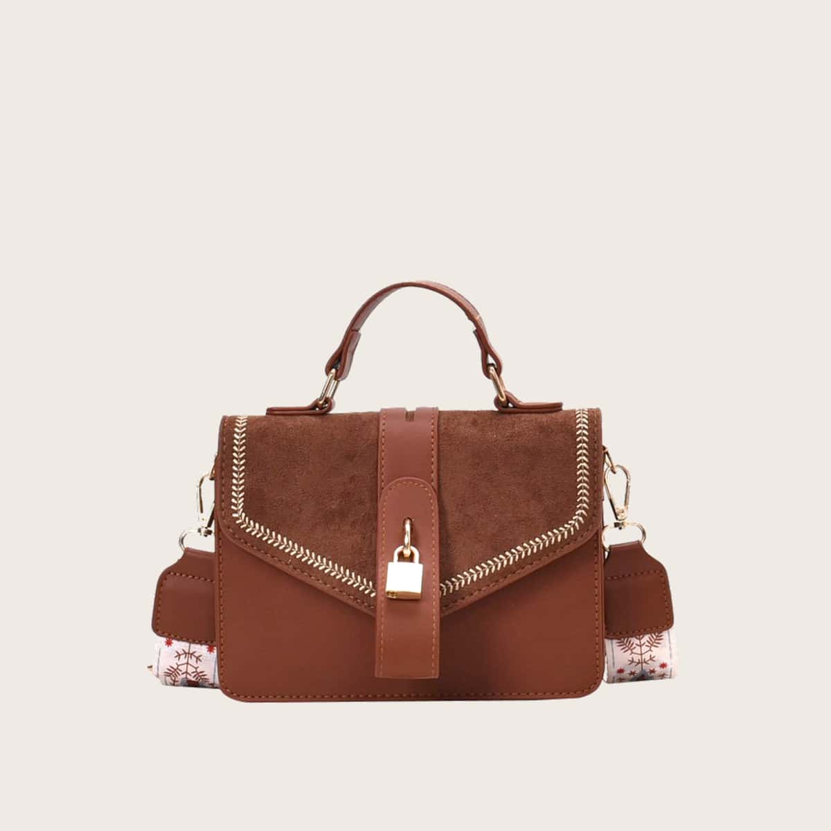 

Lock Decor Flap Satchel Bag, Coffee brown