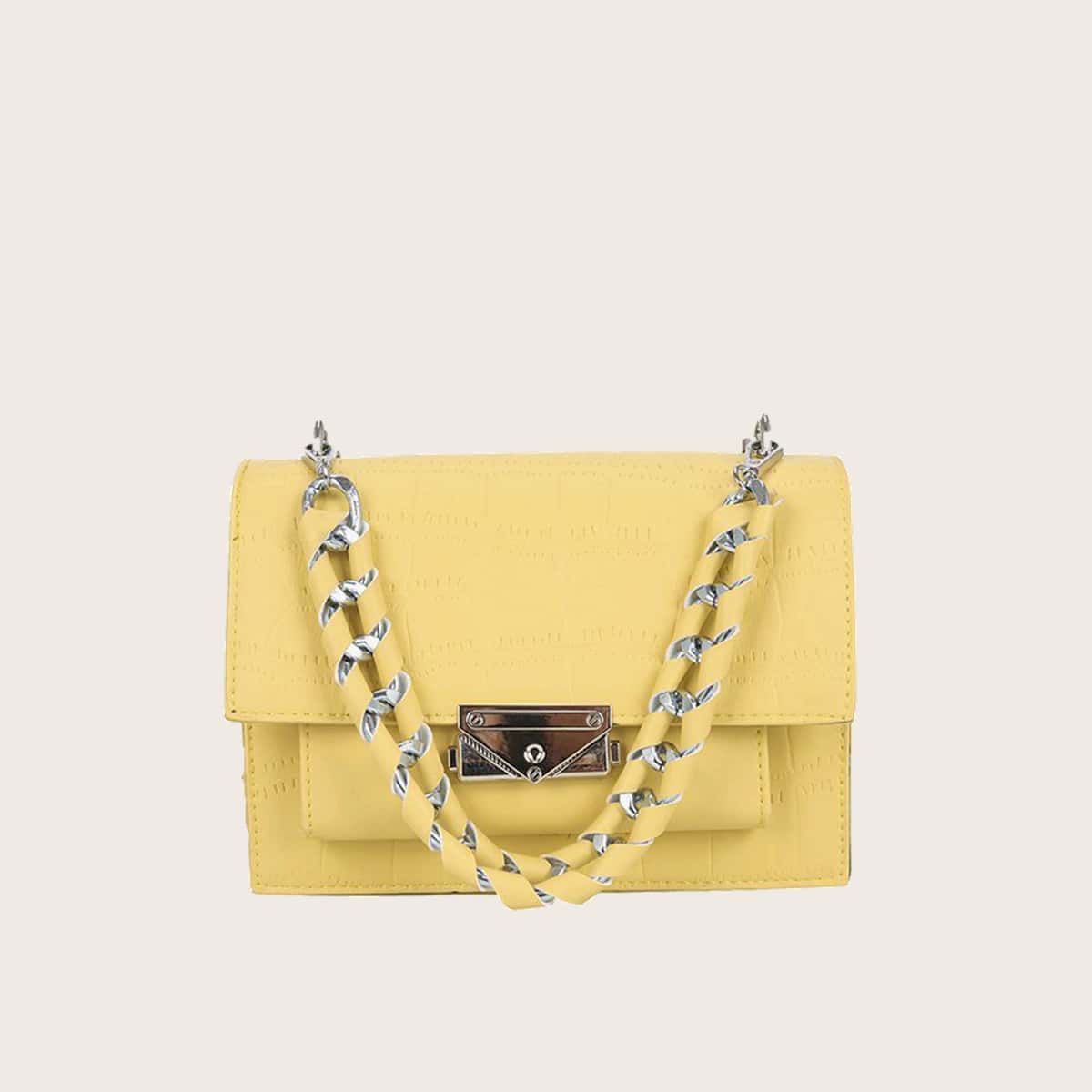 

Croc Embossed Chain Shoulder Bag, Yellow pastel