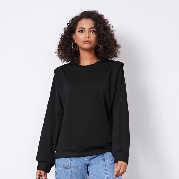 

Shoulder Pad Solid Pullover, Black