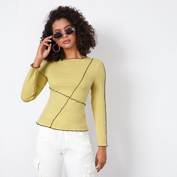 

Contrast Seam Detail Tee, Mustard yellow