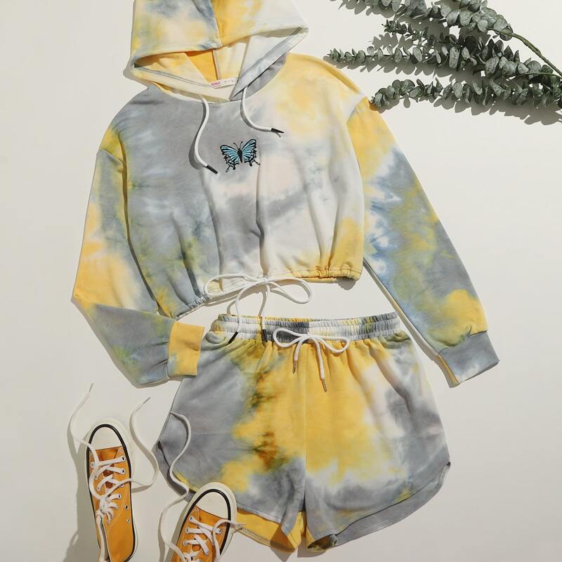 

Butterfly Tie Dye Hoodie & Shorts, Multicolor