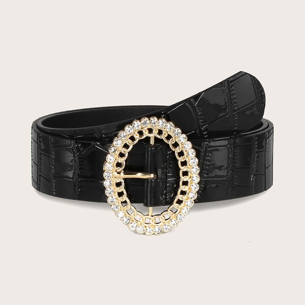 

Rhinestone Oval Buckle Belt, Black