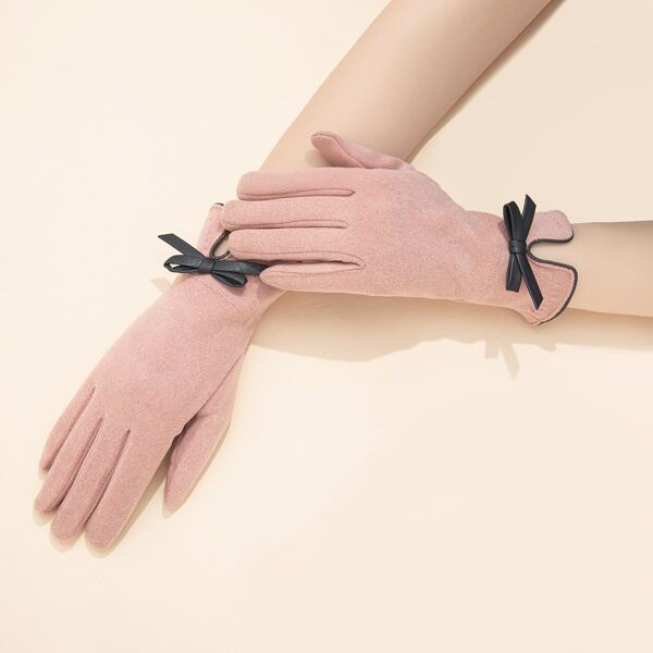 

Bow Knot Decor Suede Gloves, Pink