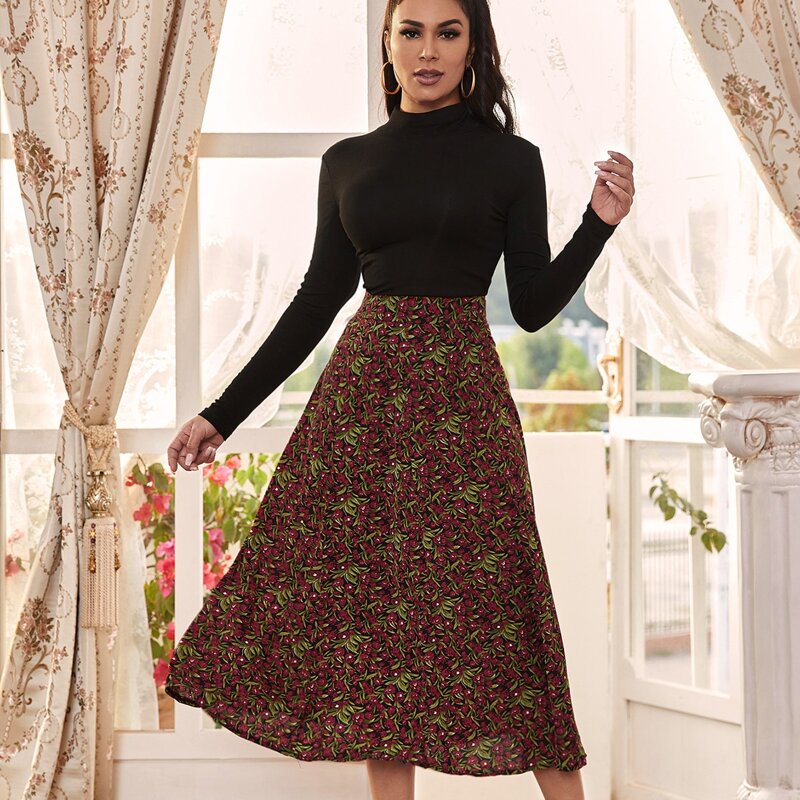 

Wide Waistband Floral Skirt, Multicolor