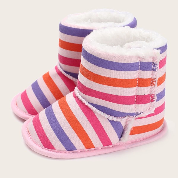 

Baby Girl Striped Warm Boots, Pink
