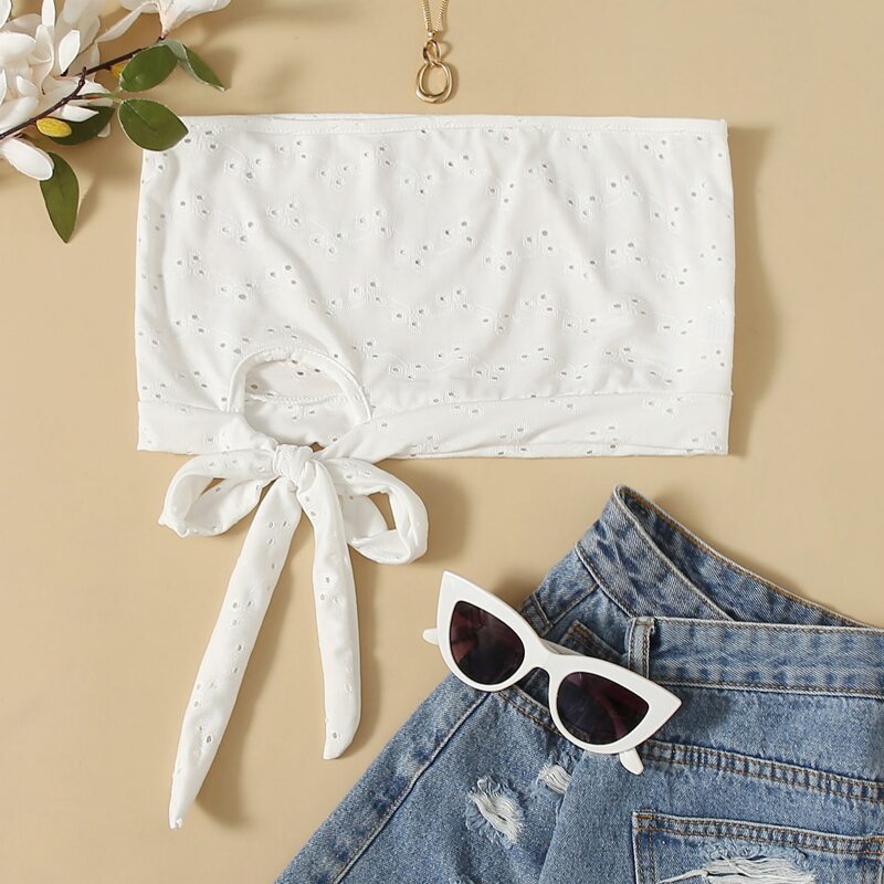

Tie Hem Schiffy Tube Top, White