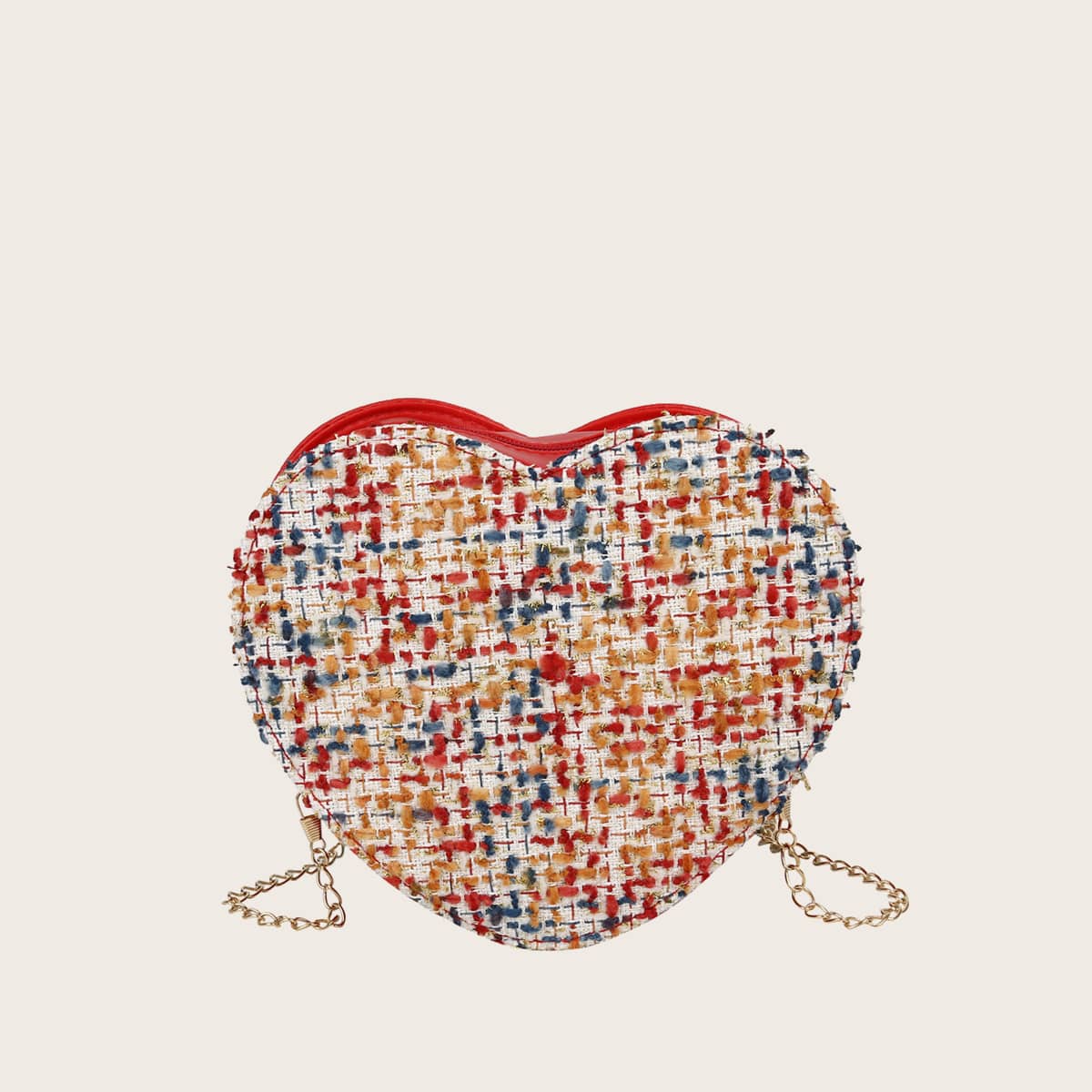 

Tweed Heart Shaped Crossbody Bag, Multicolor