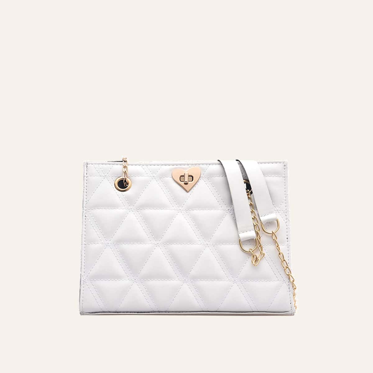 

Quilted Heart Lock Crossbody Bag, White