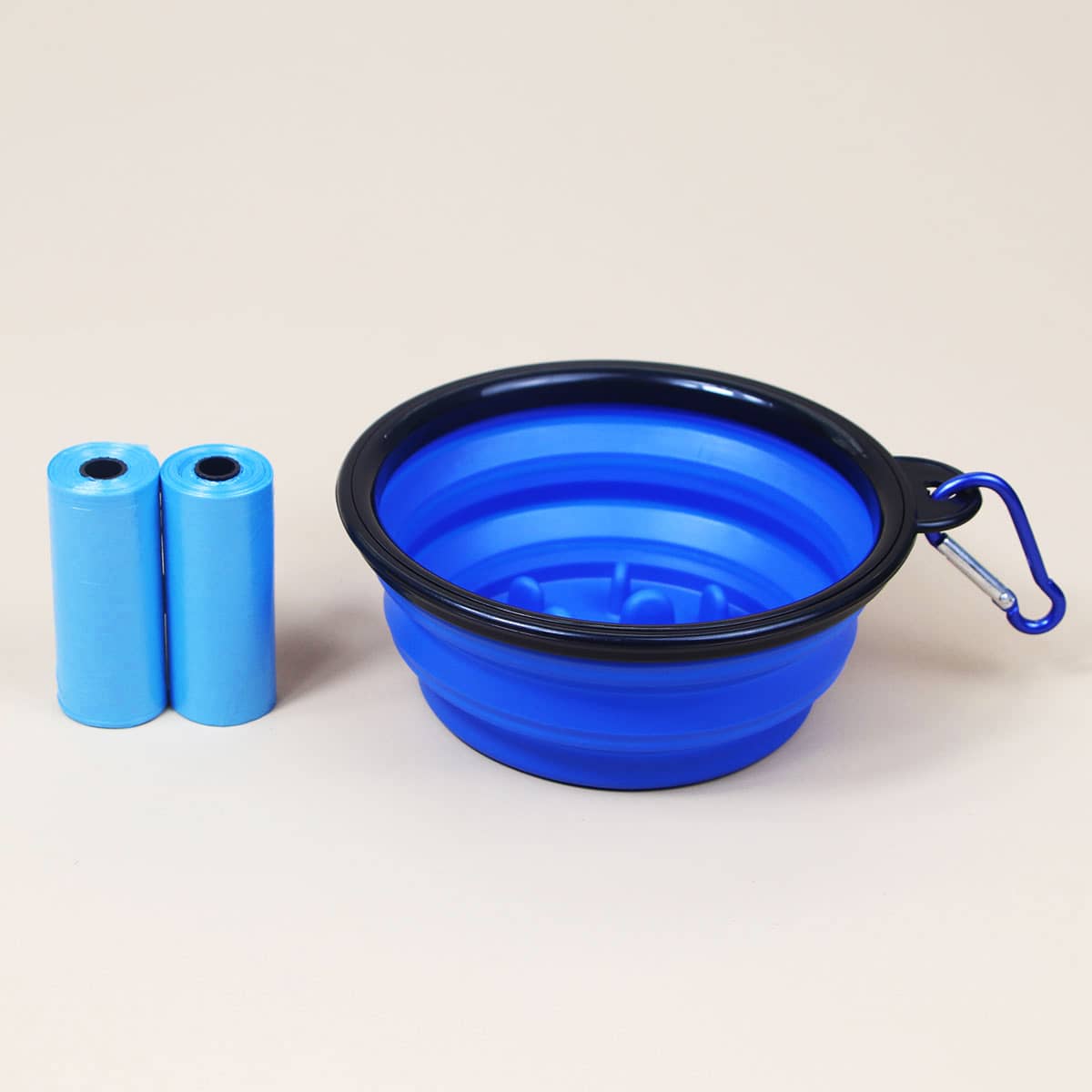 

1pc Collapsible Slow Feeder Dog Bowl & 2rolls Garbage Bag, Blue