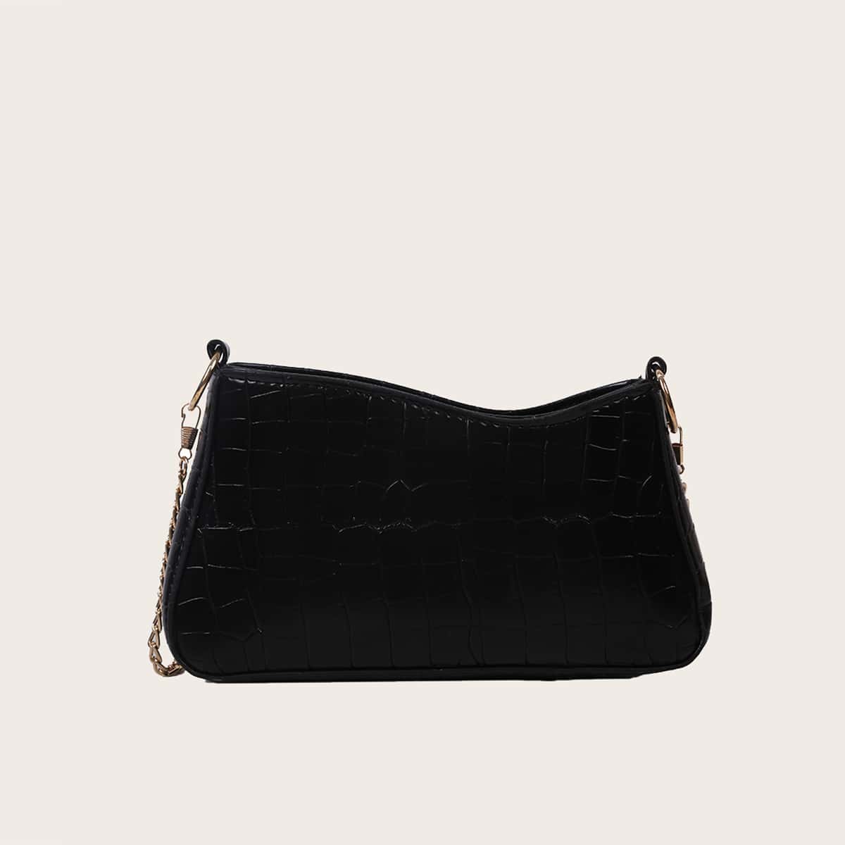 

Croc Embossed Chain Crossbody Bag, Black
