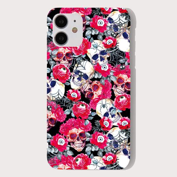 

Чехол для iPhone с узором розы и черепа, Многоцветный