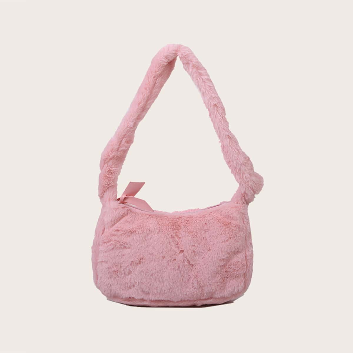 

Solid Fluffy Baguette Bag, Baby pink