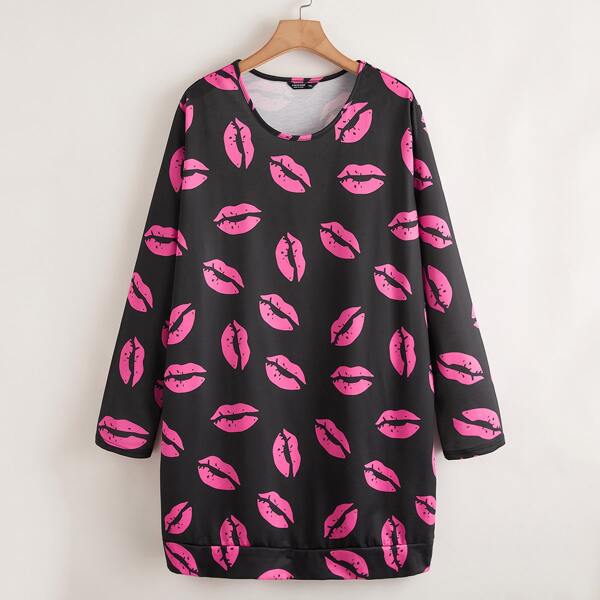 

Plus Allover Lip Print Tee Dress, Multicolor