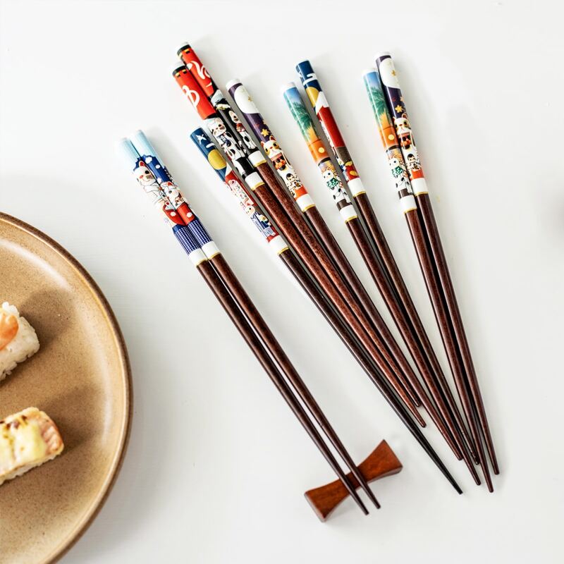 

5pairs Cat Print Wooden Chopsticks, Multicolor