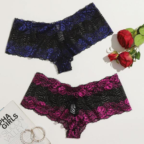 

2pack Plus Floral Lace Panty Set, Multicolor