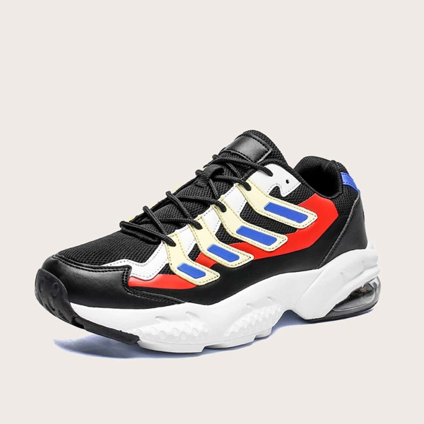 

Men Color Block Lace-up Front Chunky Sneakers, Black