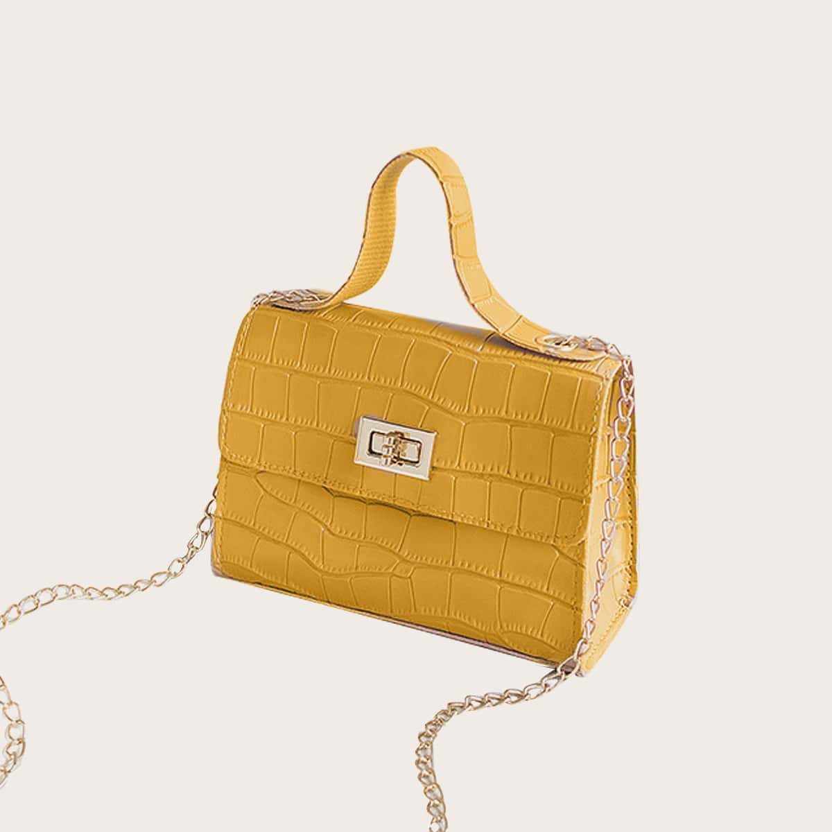 

Croc Embossed Chain Satchel Bag, Yellow