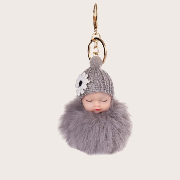 

Fluffy Doll Design Bag Charm, Grey