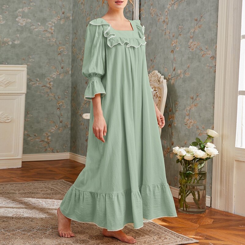 

Square Neck Flounce Sleeve Nightdress, Pastel mint green