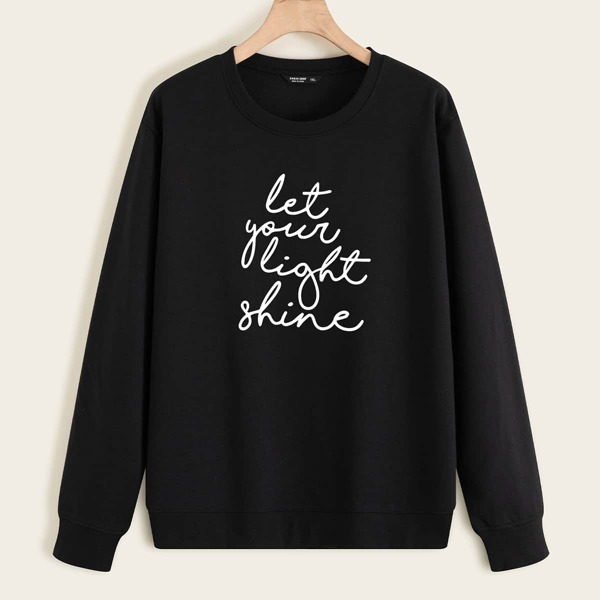 

Plus Slogan Graphic Lined Sweatshirt, Black