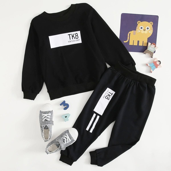 

Toddler Boys Letter Graphic Sweatshirt With Sweatpants, Black