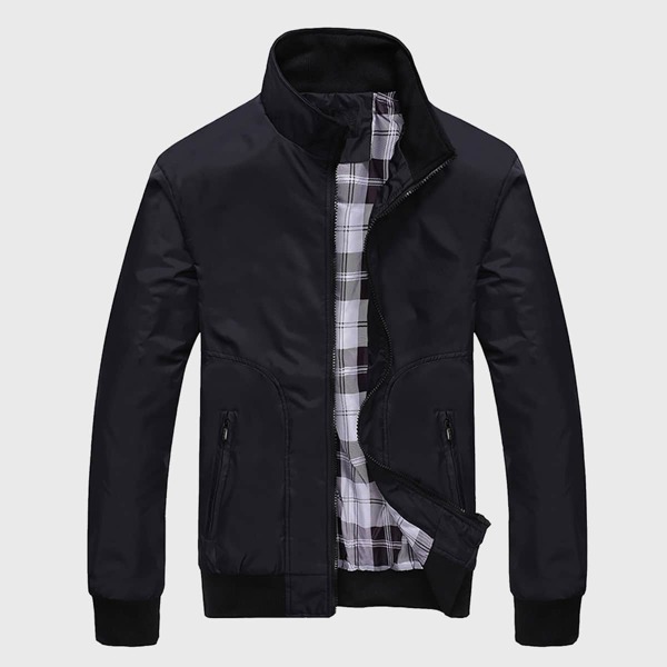

Men Funnel Neck Zip Up Jacket, Black