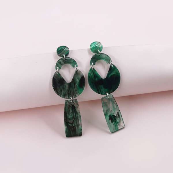 

Geo Drop Earrings, Green