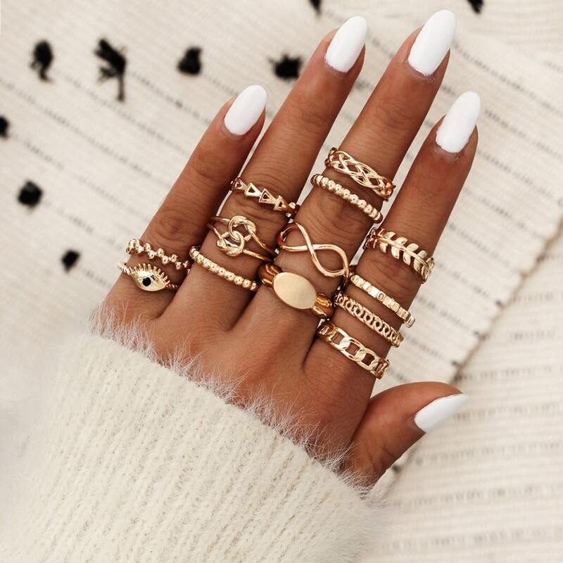 

13pcs Hollow Geo Ring, Gold