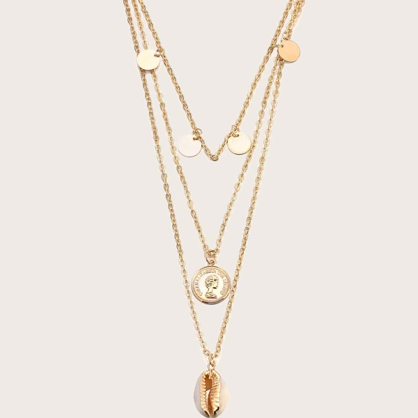 

Многослойное ожерелье с британской монетой, Золотистый