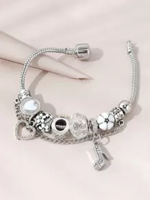 1pc Elegant Rhinestone Studded Heart Shaped High Heel Charm Chain Tassel Beaded Bracelet, Personalized Jewelry Suitable For Women's Casual, Party, Nightclub, Travel Wear - Silver - View 3