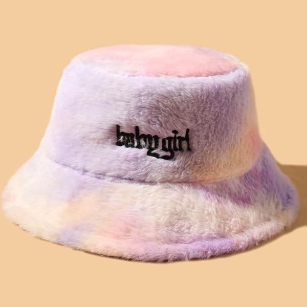 

Letter Embroidered Plush Bucket Hat, Multicolor