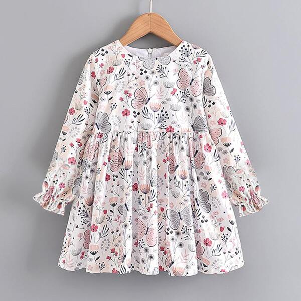 

Toddler Girls Butterfly And Plants Print Smock Dress, Multicolor