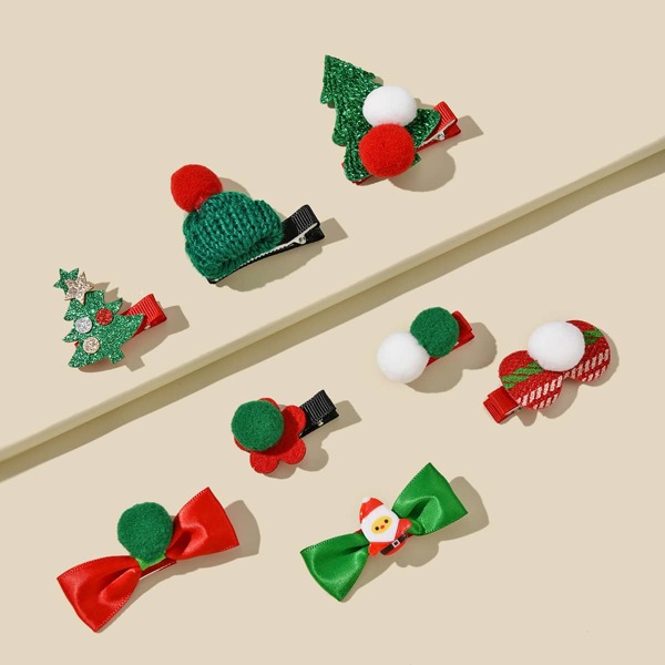 

8pcs Toddler Girls Christmas Pom Pom Decor Hair Clip, Multicolor