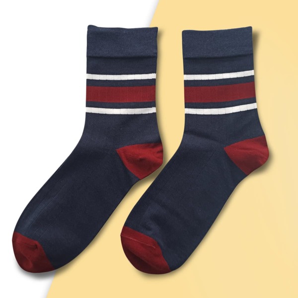 

Men Color Block Striped Pattern Socks, Navy blue