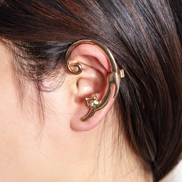 

1pc Cat Design Ear Climber, Gold