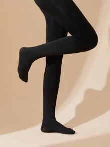 SHEIN Solid Plush Lined Black Tights