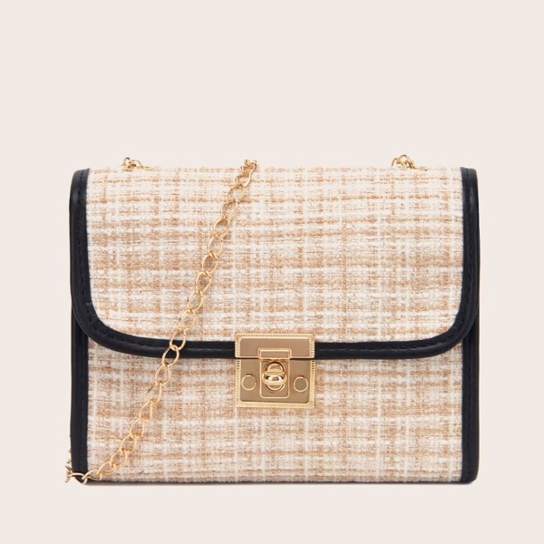 

Metal Turn-Lock Flap Chain Crossbody Bag, Khaki