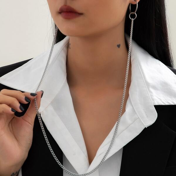 

1pc Chain Decor Earring, Silver