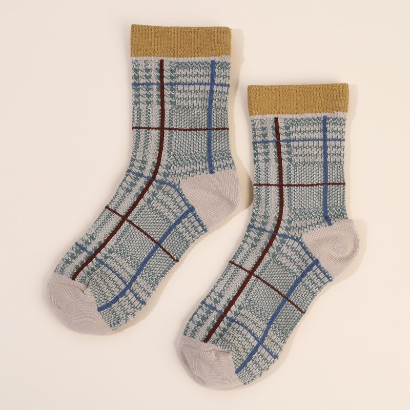 

1pair Plaid Crew Socks, Multicolor