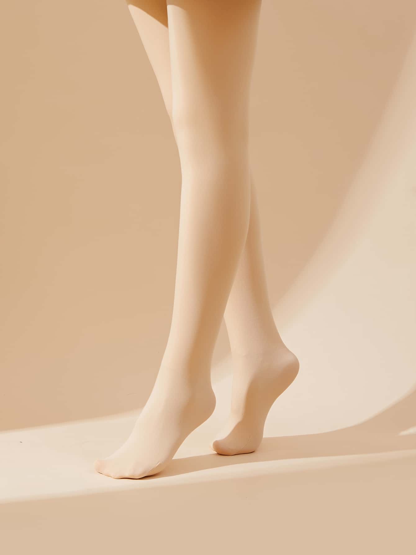 SHEIN Solid Plush Lined Tights - Clear - View 1