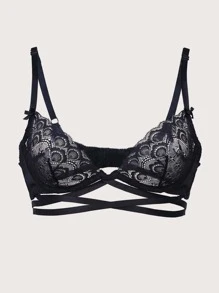 3pack Floral Lace Lattice Underwire Lingerie Set - Black - View 3